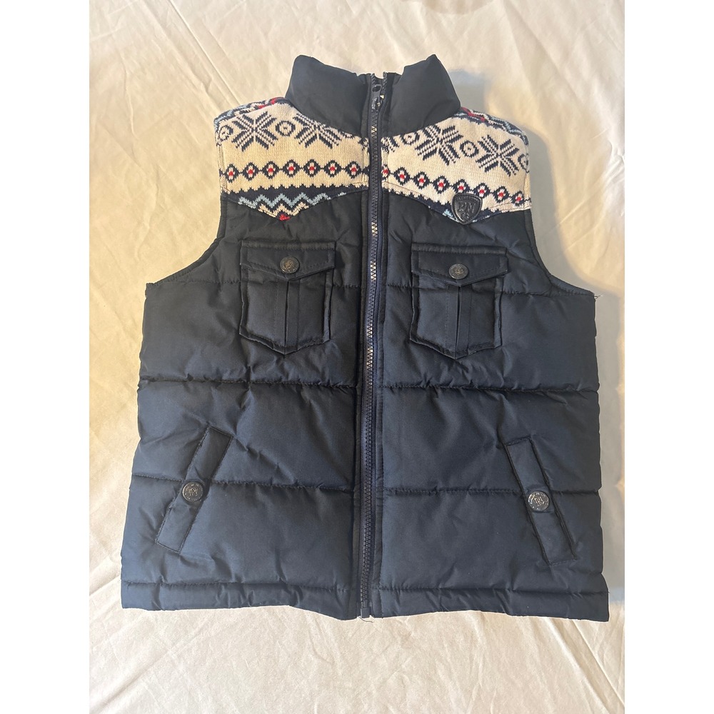 Parish Nation Puffer Vest Boys Medium 5 Black Fair Isle Winter Quilted